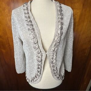 Elegant Silver Cardigan with Floral Trim